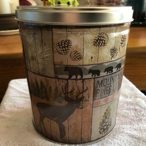 Rustic Retreat Mountain Pines Lodge 6” TIN Canister Round - Bear, Deer…etc